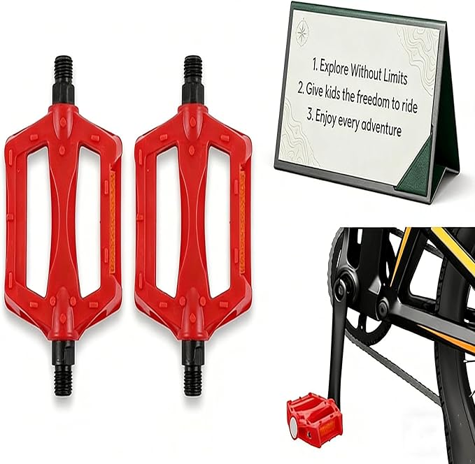 Alasum Non-Slip Mountain Bicycle Pedals Flat, Durable Plastic Bike Parts for Road Bikes, Red Pedals for Kids and Boys Cycling on Streets, Parks, and Trails