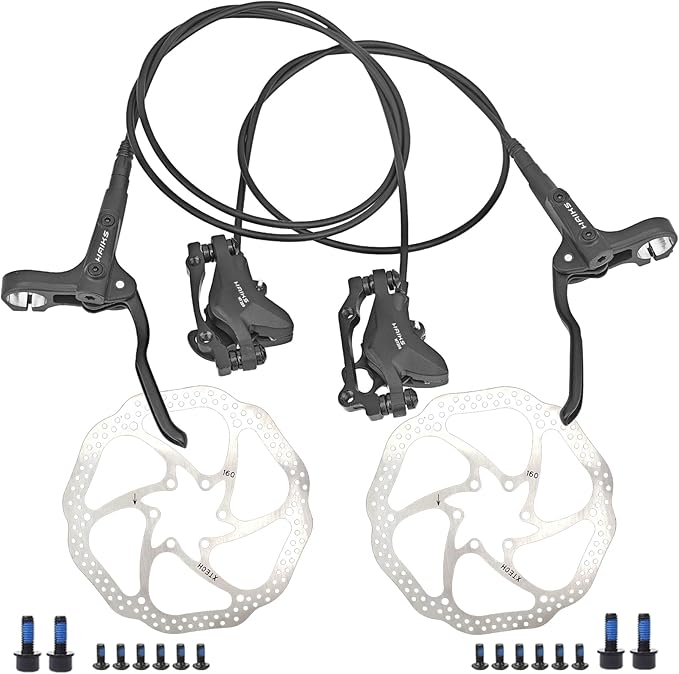 MT200 Disc Brake Set,hydraulic Disc Brake Kit with 160mm Rotors, Left Front 850mm & Right Rear 1450mm,Aluminum Alloy Dual-Piston Hydraulic Brake Kit for Mountain Bike