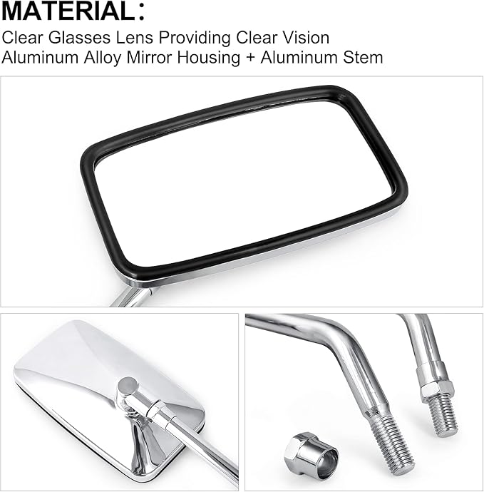 Surpassme 10MM Chrome Motorcycle Mirrors, Universal Silver Rectangle Motorcycle Rearview Mirrors