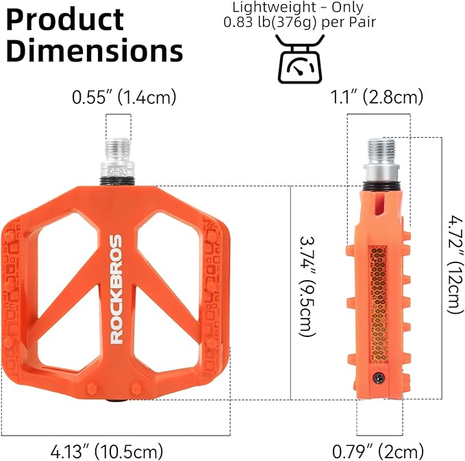 ROCKBROS Mountain Bike Pedals MTB Pedals Bicycle Flat Pedals Nylon 9/16" Sealed Bearing Lightweight Design for Road Mountain BMX MTB Bike