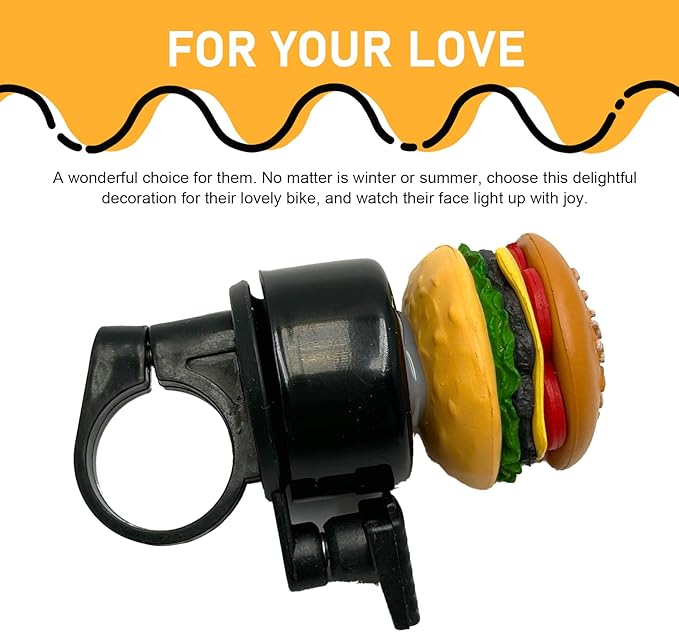Bike Bell, Cute Hamburger Shaped Aluminum Alloy Bicycle Bell with Loud Crisp Clear Sound, Funny Decorative Cycling Accessory, Universal for Balance, Scooters, Bikes (Yellow)