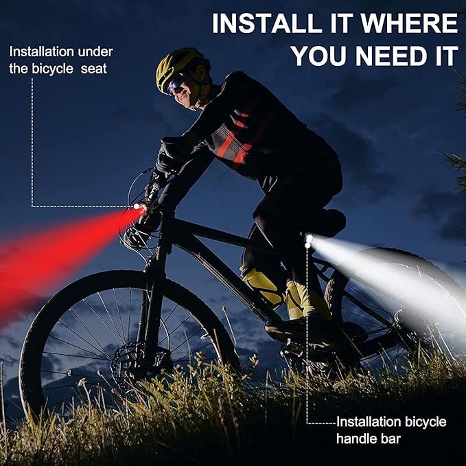 2X Rechargeable Bike Light Sets (Total of 4 Lights: Two Red and Two White), Super Bright Front Headlights and Rear LED Bicycle Lights, 650mah Lithium Batteries,4 Light Mode Options