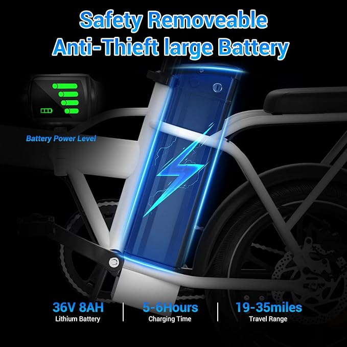 SEHOMY 2-Seat Electric Bike for Adults 630W Peak Motor, 25MPH Folding Ebike, 16" Adults Electric Bicycles with 30° Uphill, 288WH Removable Battery, 35 Miles Long Range, Commuter E Bikes Teens 14+