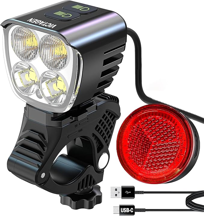 Victagen Bike Light 12000lm Bike Lights for Night Riding, Waterproof Lights for bike Rechargeable Front Bike Headlight and Taillight, High & Low Beam, 10000mAh ultra long endurance bike lights