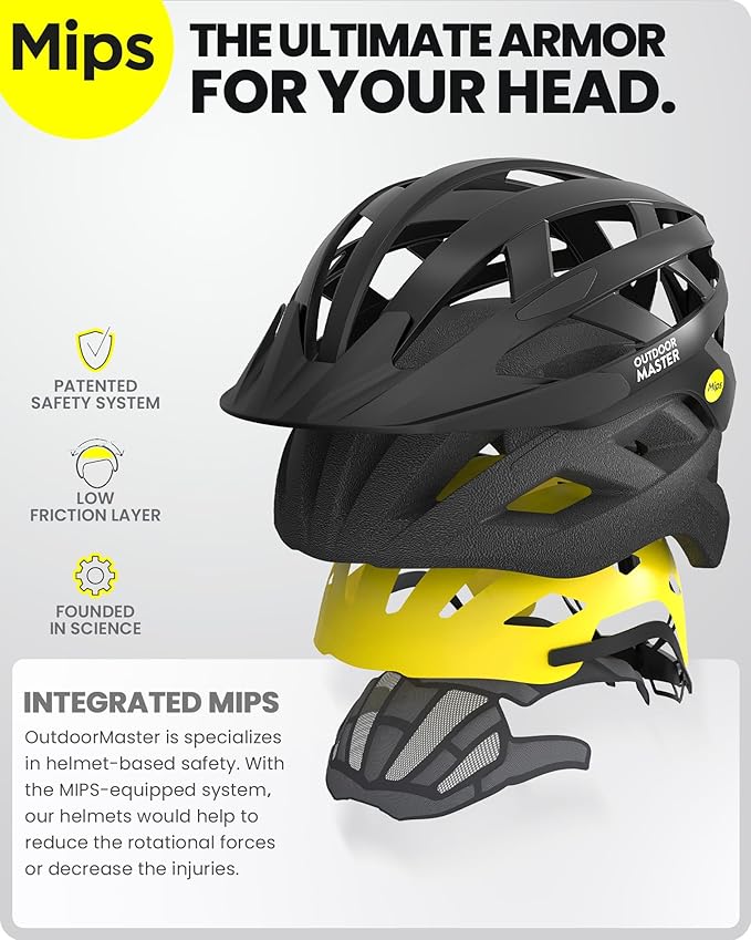 OutdoorMaster Gem Recreational MIPS Cycling Helmet - Two Removable Liners & Ventilation in Multi-Environment - Bike Helmet in Mountain, Motorway for Youth & Adult