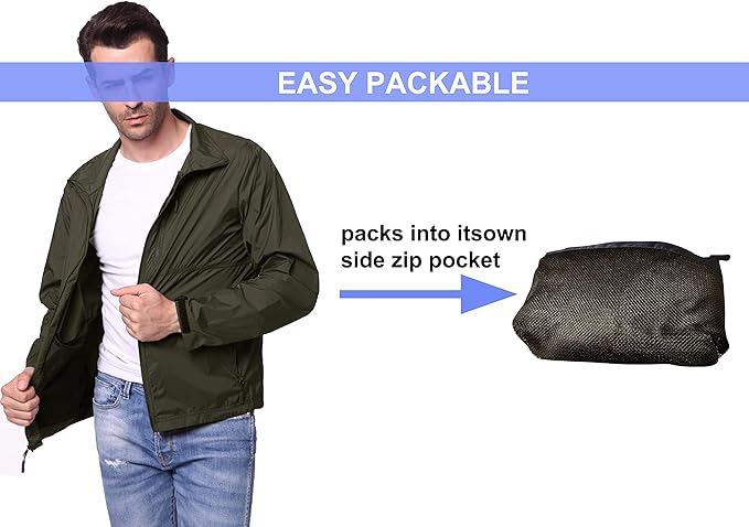 TRAILSIDE SUPPLY CO. Mens Windbreaker Jackets Lightweight Packable Jacket,Windproof and Dustproof