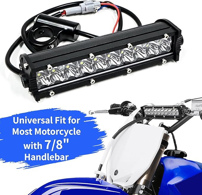 60W 4200LM Dirt Bike LED Light Bar, 12V Plug & Play Motorcycle Handlebar Light Kit for 7/8" CRF XR KX KLX TTR PW RM Pit Bike ATV UTV, Universal Front Auxiliary Driving Light