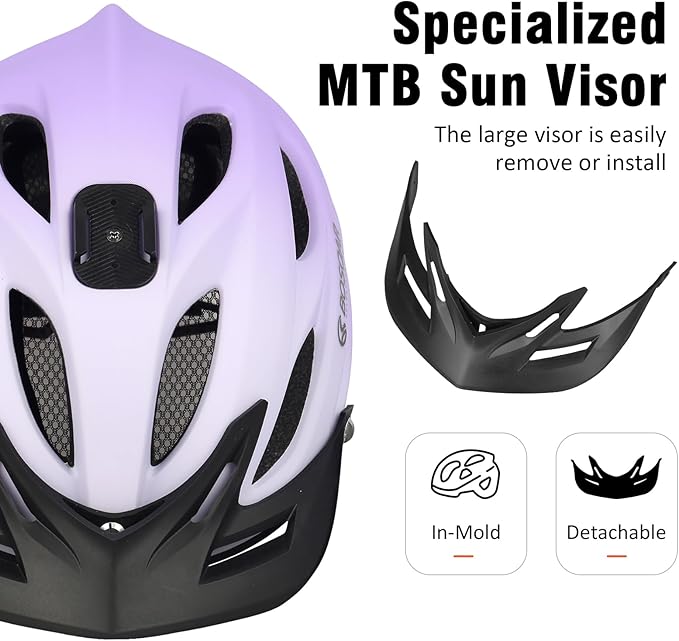 Mountain Bike Helmet,Adult Cycling Helmet with Camera Mount and Detachable Visor for Men Women Youth,Suggested Fit 55-61 Cm