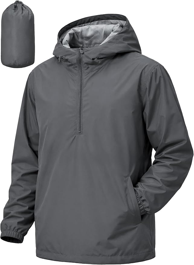 Men's Pullover Rain Jacket Waterproof Windbreaker Lightweight Packable Raincoat for Cycling Running Hiking Golf