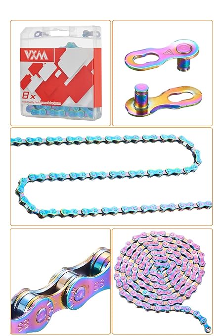 6/7/8 Speed Bike Chain Rainbow Chain for Bike 1/2" x11/128 116 Links Lightweight Bicycle Chain，Bike Chains MTN BTX MTB Mountain Bike Road Bicycle Chain