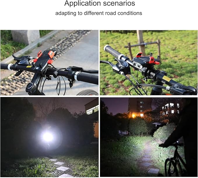 4 in 1 Bike Phone Mount with Light, Bicycle Phone Holder with 500 Lumen LED Headlight,3000mAh USB Charger&130dB Horn,Easy Install for Handlebar,E-Bike,Road & Mountain Bicycle(Black)