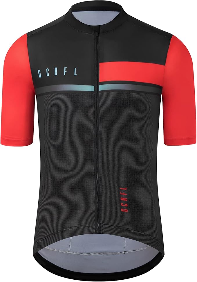 GCRFL Cycling Jersey Men Shorts Sleeves Road Bike Jersey Bicycle Tops Shirt, Zipper Pocket UPF 50+ Lightweight PRO Race Fit