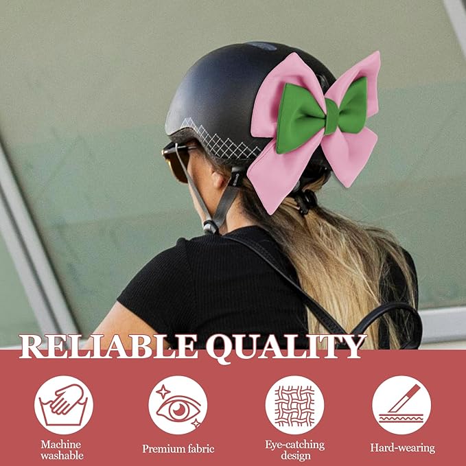 Bow Helmet Accessory, 8.07"x11.22" Stylish Motorcycle Helmet Bow Decoration for Women, Removable Cute Fashion Ribbon Bows Ornament for Motorcycle Scooter E-Bike Helmets (Pink+Green)