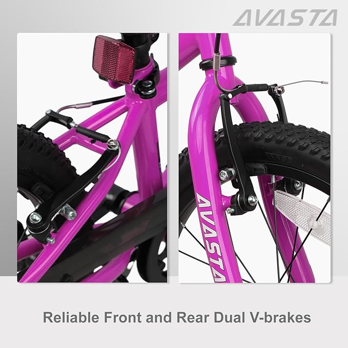 AVASTA Bilbo 18 20 24 Inch Kids Bike for Boys Girls 5-14 Years Old, Retro Style High Carbon Steel Bicycle with Adjustable Handlebars and Seat, Dual V-Brakes, Kickstand, Multiple Colors
