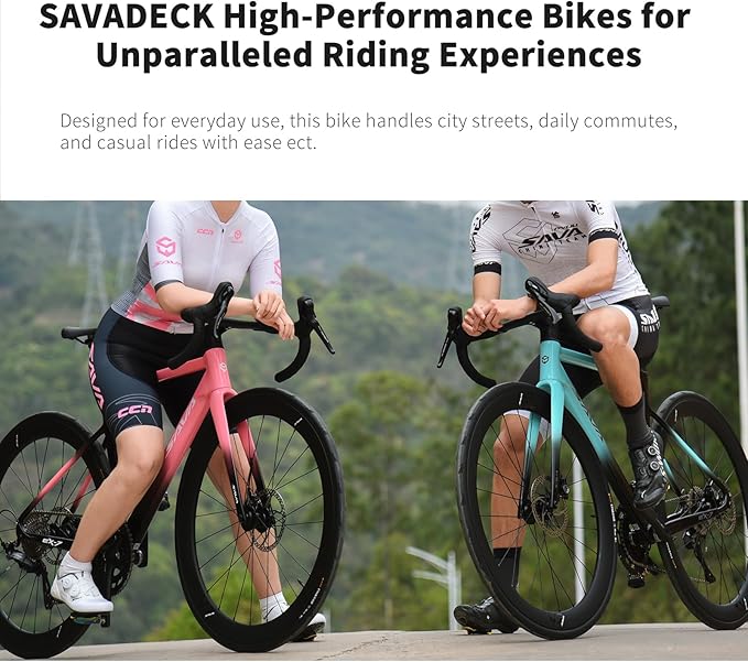 SAVADECK Road Bike with Carbon Front Fork and Wheelset, Aluminum Alloy Frame with Shimano 105 R7100 Groupset, Full Internal Cable Routing, Oil Disc Brake Adult Racing with 24S