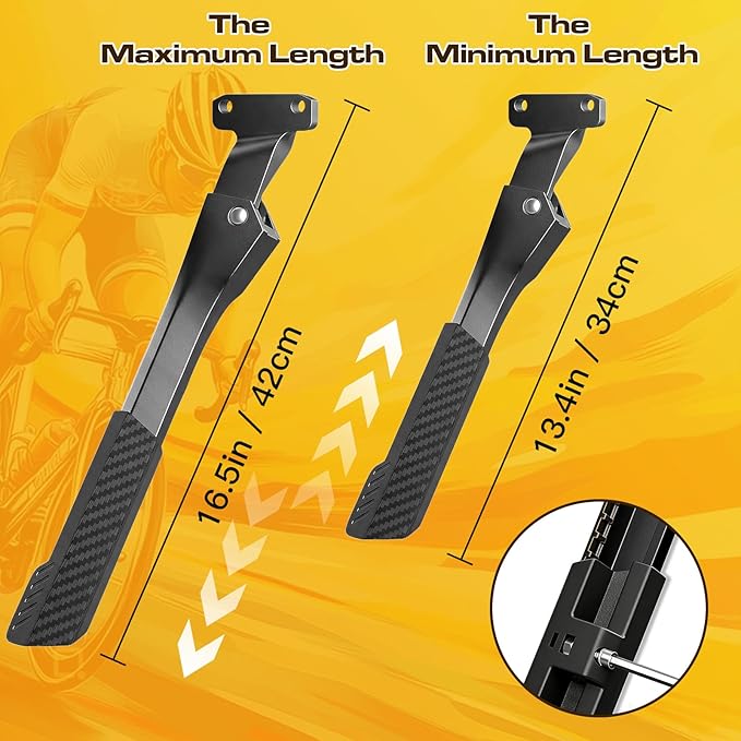Bike Kickstand for 24-29 Inch Bicycle, 2 Bolt Include, 2 Holes Extra Stable Max Load 176LBS, Non-Slip Base Adult Black Bicycle Kickstand for Mountain Bike, E-Bike, Adjustable Length 34cm-42cm