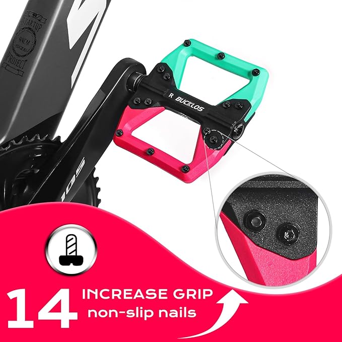 BUCKLOS MTB Flat Pedals Mountain Bike Pedals, 3 Bearings CNC Adult Road Bike Pedals, Bicycle Platform Aluminum Alloy Non-Slip Pedal for Gravel Bike/BMX 9/16"(Black)