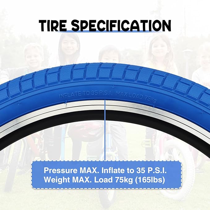 12/16/20x2.125 Bike Tires 1/2 Pack 12/16/20 Inch Kids Folding Replacement Tire/Tube Suitable for Tires 12/20x2.1 12/16/20x2. 125 12/20x2.25, Multiple Colors