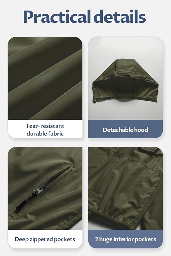 CREATMO US Men's Packable Waterproof Running Rain Coats Reflective Cycling Jacket Windbreaker With Removable Hood