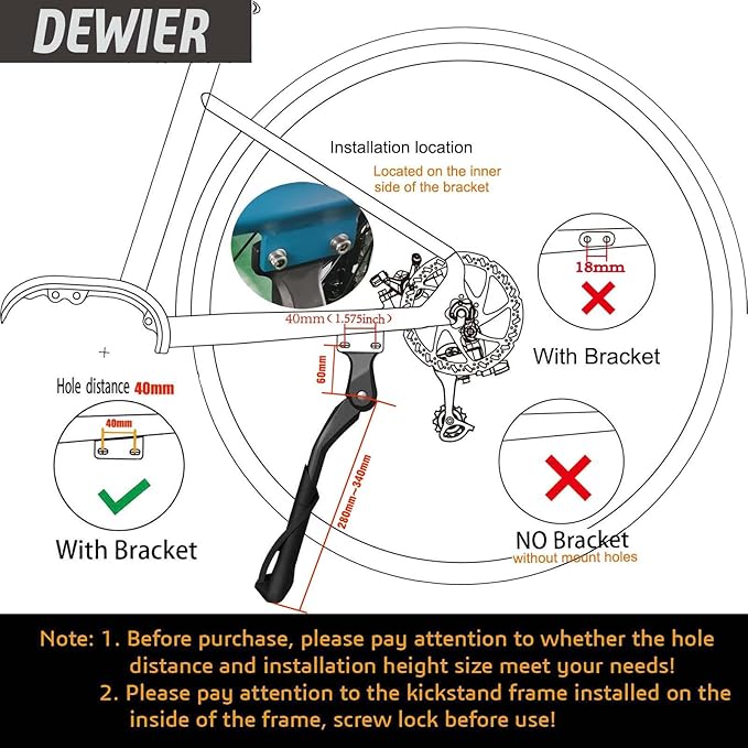 Bike Kickstand Aluminium Adjustable Center Bicycle Kickstand suitable Rear Side Bicycle Kickstand Fit for 26" 27.5" 29" 700C Bike Kick Stand for Bicycles Kickstand