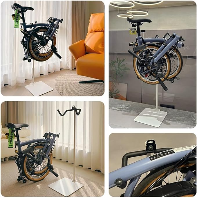 Rcool Carbon Steel Bike Stand,Designed specifically for Folding Bicycles,Home Garage Parking Rack,Stable Anti-Slip,Durable Install,Frame Protection,Space-Saving，White
