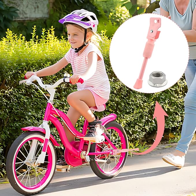 Kids Bike Kickstand for 16 Inch Wheel Children's Bicycle Alloy Bicycle Stand Kickstand Kids Bicycle Adjustable for Girls and Boys Bike Pink (Pink)