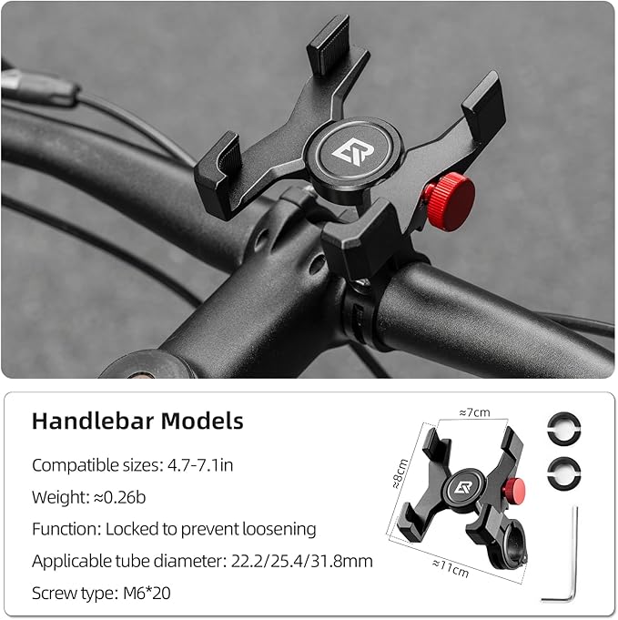 ROCKBROS Bike Phone Holder, Aluminum Bike Phone Mount Holder,Handlebar Mounted Cell Phone Holder for 4.7-7.1 Inch Phones Handlebar Mount