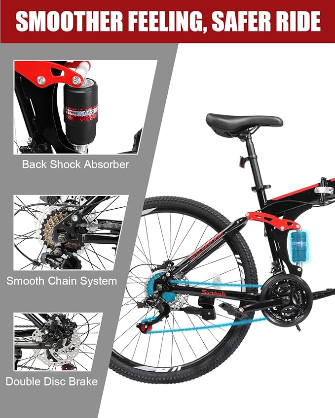 26/27.5 Inch Foldable Bike Folding Bike with 21 Speed, One Touch Folding, Dual Disc Type Brakes, Adjustable Seat, Full Suspension, Folding Bicycle for Men/Women/Senior
