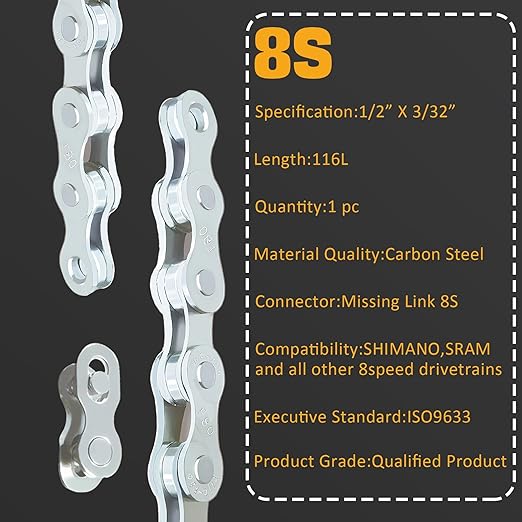 VERKSTAD 6/7/8 Speed Bike Chain, Bike Chain 1/2" x 3/32" 116 Links for Road MTB Racing Cycling