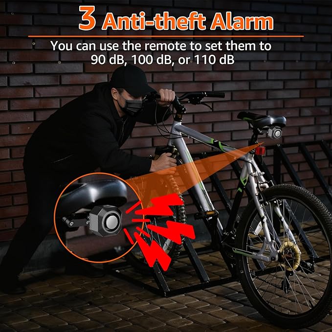 Cruxer Bike Alarm with Saddle Bracket, USB Rechargeable Wireless Anti-Theft Vibration Alarm, IP54 Waterproof, 110db Volume and Sensitivity Adjustable Sensor Burglar System with Remote