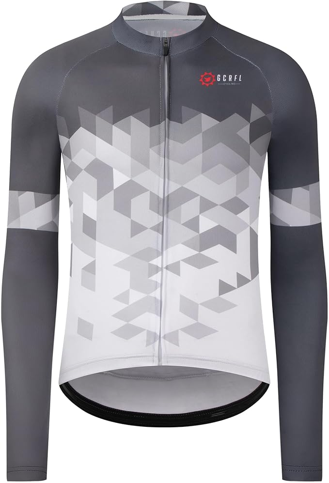 GCRFL Men's Cycling Jersey Long Sleeve Biking Shirt with 3+1 Zipper Pocket Breathable Quick Dry Bicycle Jersey