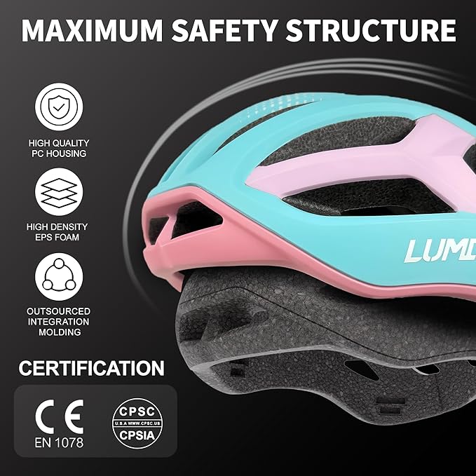 LUMDEER Adult Bike Helmet for Men and Women-Magnetic Taillight, Magnetic Clasps, Lightweight Shockproof, CPSC Safety Certified for Aerodynamic Road Cycling, Mountain Biking & Cyclocross Helmet