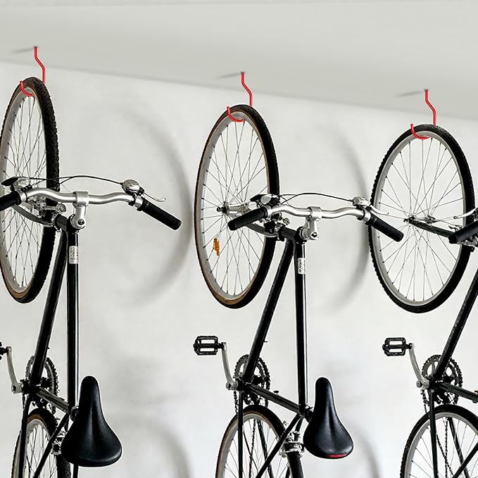 10-Pack Red Garage Bike Rack Heavy Duty Hooks for Wall Mount and Screw in Ceiling Hook for Hanging Bicycle Storage