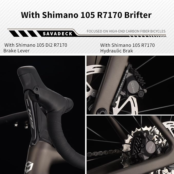 SAVADECK Carbon Road Bike, Lightweight 24-Speed Shifting Road Bicycle with Shimano 105 Di2 7170 Groupset, Carbon Frame with 700C Carbon Wheelset Disc Brake Race Bikes