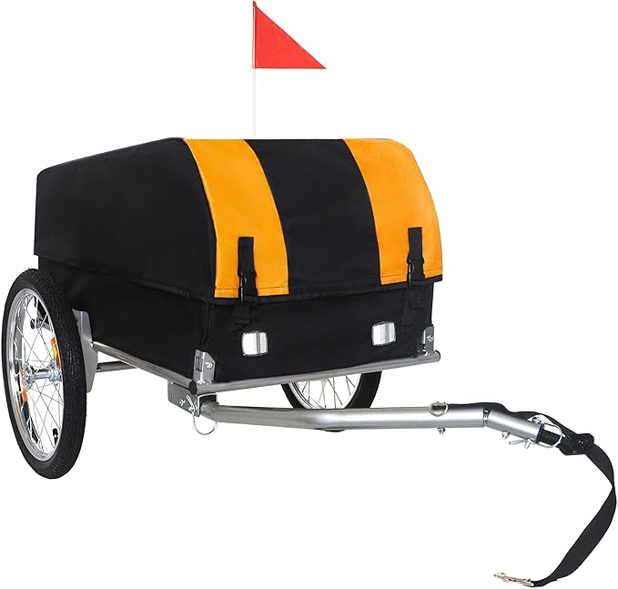 Heavy-Duty Bike Cargo Trailer with Removable Waterproof Cover – 88 lbs Capacity, 16" All-Terrain Wheels & Foldable Design for Camping, Groceries, Hauling Essentials, Yellow+Black