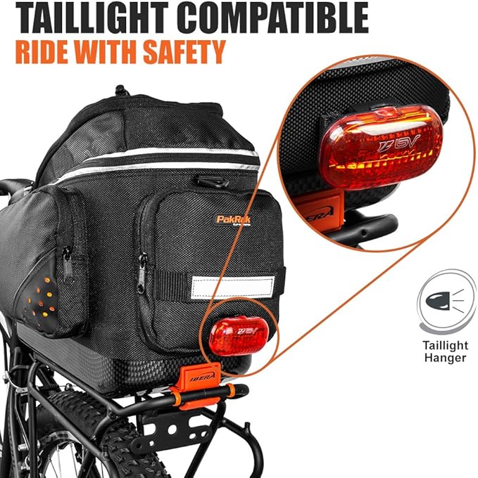 Ibera Bike Bag Commuter 17L - Clip-On Bike Rack Bag with Shoulder Strap - Hard Base, Reflective Trim & Taillight Compatible - Bicycle Bag for Daily Use & Commute - PAKRAK ONLY FOR IBERA RACKS