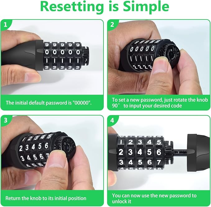 Bike Chain Lock 3.2Ft Long High Security Heavy Duty Anti Theft, 5 Digit Combination Resettable Keyless Bicycle Lock for Bike/Electric Scooter/Ebike/Motorcycle(Green)