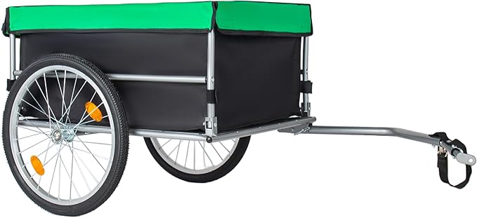Aluminum Bicycle Trailer, Foldable Bike Cargo Trailer with Universal Hitch, 20'' Wheels, Removable Cover, Folding Frame Quick Release, Ebike Trailers for Camping, Groceries, 120 LBS Capacity, Green