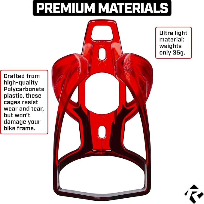 Revere Ultra-Light Bike Water Bottle Holder – Durable Bicycle Bottle Cage for Road, MTB, & Mountain Bikes – 2-Pack with Screws & Installation Tool – Premium Cycling Accessories (Red/Black)
