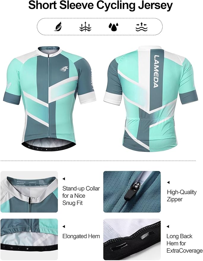 LAMEDA Men's Cycling Jersey Breathable Lightweight Short Sleeve Elastic Pro Road Bike Shirt Full Zip