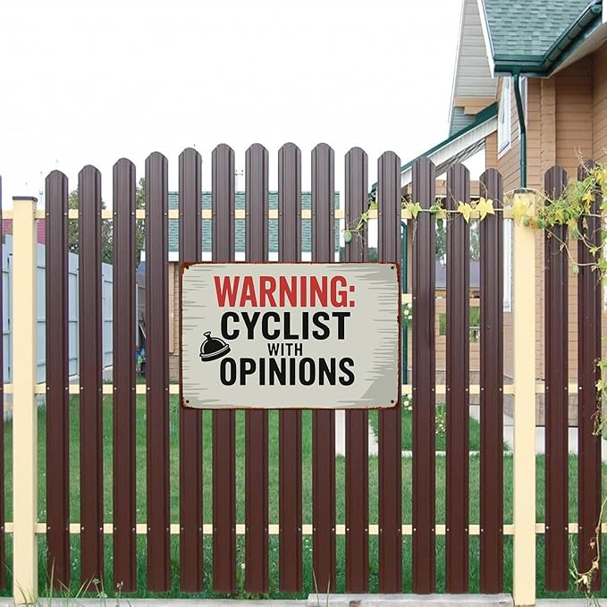 Warning Cyclist With Opinions Left Bell Cycling Vintage Funny Wall Decor Retro Metal Sign Poster for Garage Man Cave Bathroom Bedroom Farm Inspirational Popular Wall Art 8x12 Inch Signs Posters
