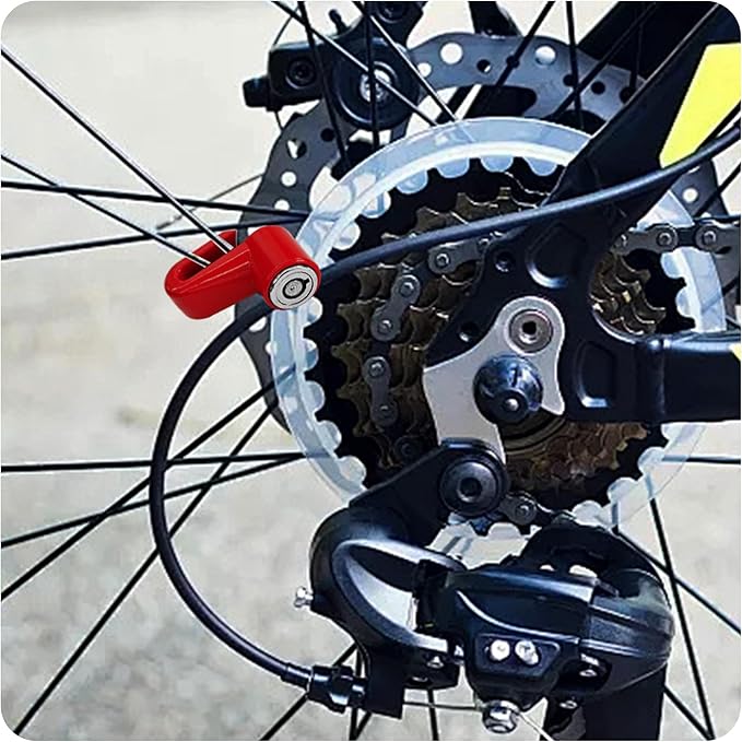 Heavy Duty Motorcycle Bike Disc Brake Lock, Anti-Theft Waterproof Wheel Lock Safety Disc Lock Padlock for Scooters and Mountain Road Cycling with Two Keys(Red)