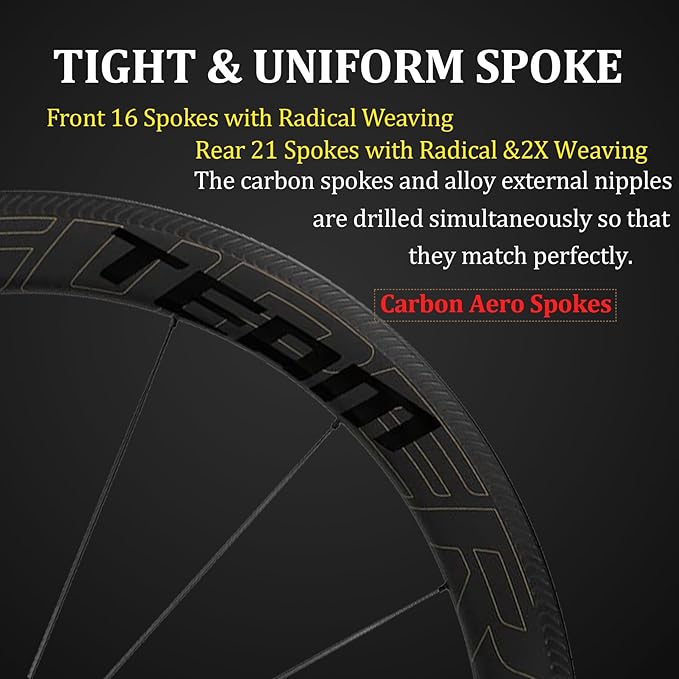 Superteam Carbon Wheelset 700c Rim V Brake 50mm Depth 25mm Width Road Bike Wheels Matte Finish, Tubeless Ready Support for 8-12 Speed Clincher & Tubeless