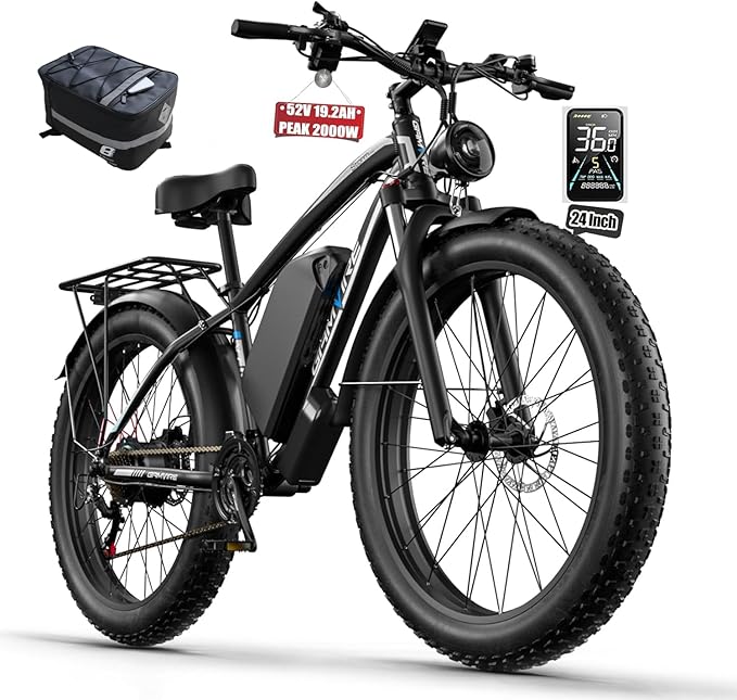 Ebike for Adults Electric, 52V 19.2Ah/32Ah, Peak 2000W/2500W E-Bike, 36/40MPH, 70 Miles/100Miles, Hydraulic Disc Brake, Off Road Snow Mountain E-Bike, 24"/26" Fat Tire Electric Bicycle UL2849 by SGS
