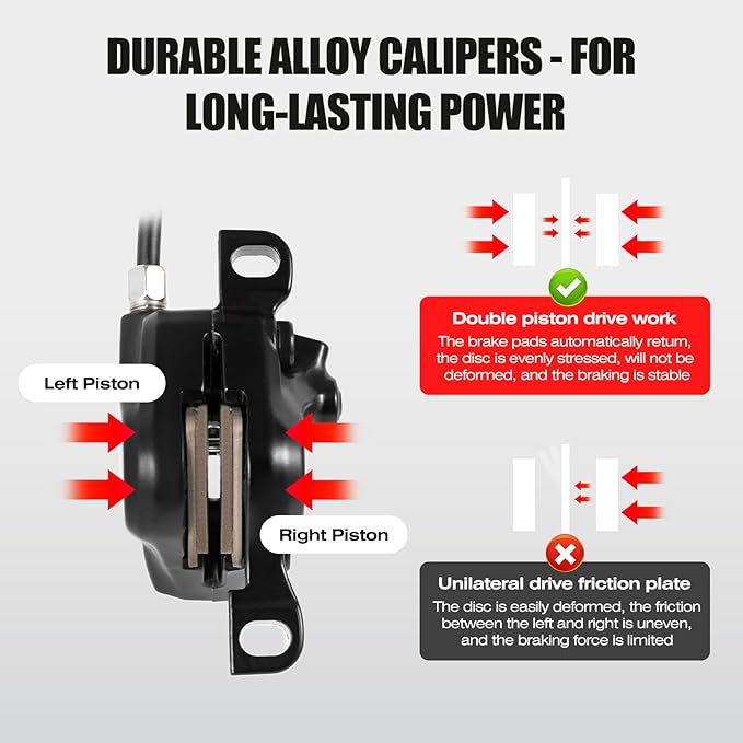 MT200 Hydraulic Disc Brakes Set — Front 800mm & Rear 1450mm MTB Hydraulic Brake Set with Calipers, Pre-Bled with Mineral Oil Electric Bike Hydraulic Brake
