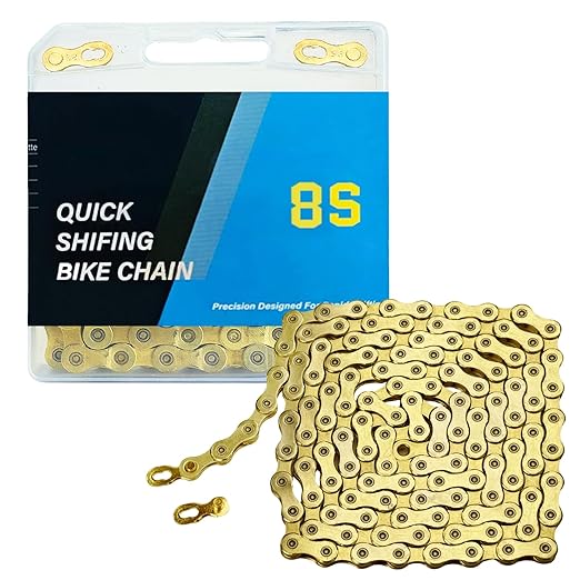 Gold Bike Chain 6/7/8 Speed Bike Chain,1/2 x 3/32 Inch,116 Links, Alloy Steel,Triple Strand,Suitable for Mountain Bike Road Bike