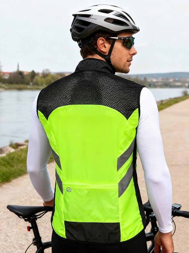 WOSAWE Men's High Visibility Cycling Wind Jacket Water Resistance Reflective Windbreaker