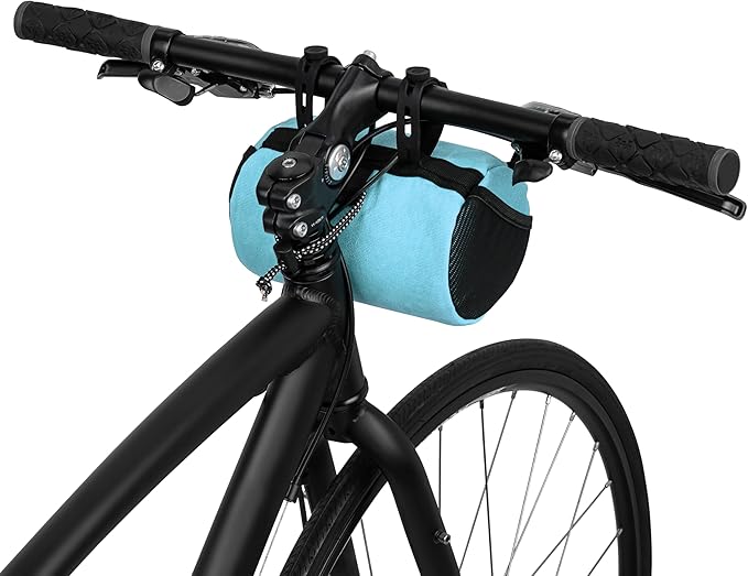 Bike Handlebar Bag – Waxed Canvas Exterior with Quick-Access Waterproof Zipper, Side Mesh Pockets and Spacious Storage – Ideal for Cycling, Commuting and Adventure Rides (Sky Blue)