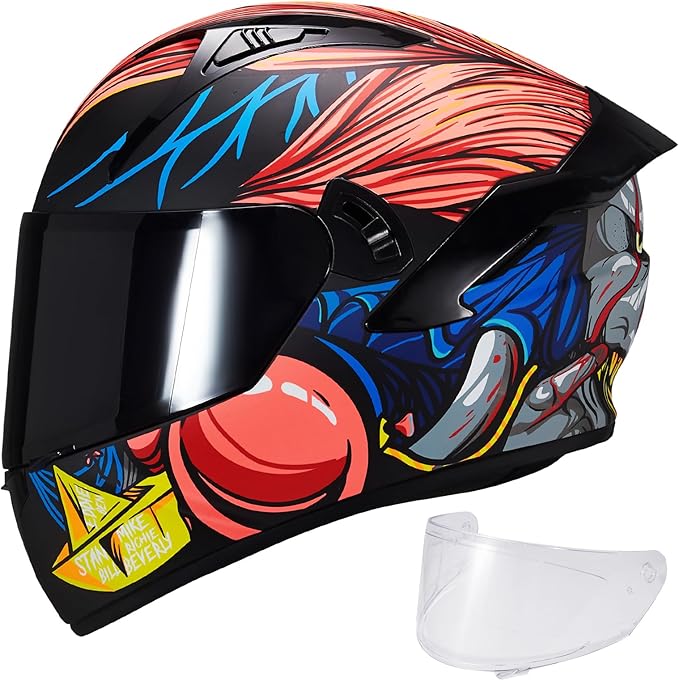 VCOROS Full Face Dual Visor Motorcycle Helmet for Adults Motorbike Street Bike Racing Helmets X9 DOT Approved with Black Visor