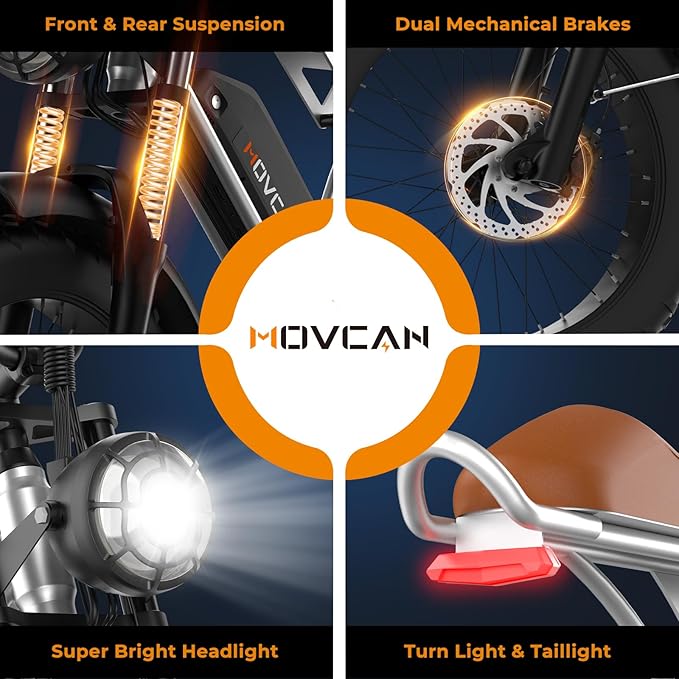 Movcan V60/V60 Pro Electric Bike, 48V 15.6/18.2Ah Removable Battery 20” Fat Tire Electric Bike, 1000/1500W Motor 30/33MPH Top Speed Electric Motorcycle, for Commute/Offroad/School/Rain/Snow Riding.